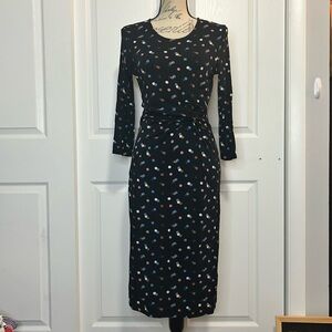 Boden Black Long Sleeve Polka Dot Midi Dress